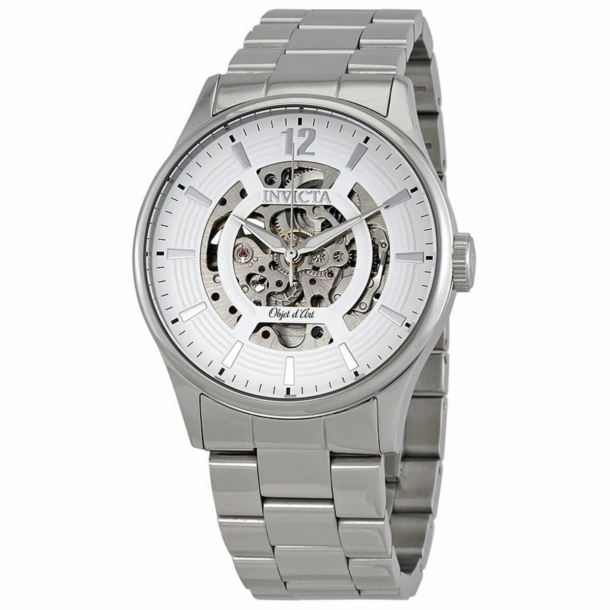 Invicta Men's Automatic Watch - Objet D Art Skeleton Dial Silver Tone Bracelet | 27570