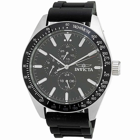 Invicta Men's Chrono Watch - Aviator Silver Tone Case Black Silicone Strap | 38402
