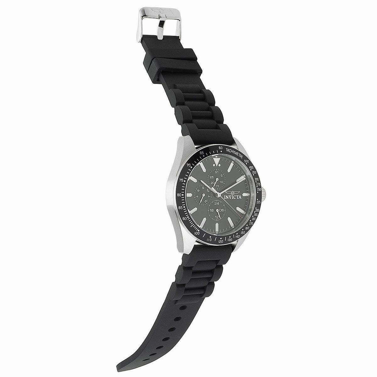 Invicta Men's Chrono Watch - Aviator Silver Tone Case Black Silicone Strap | 38402