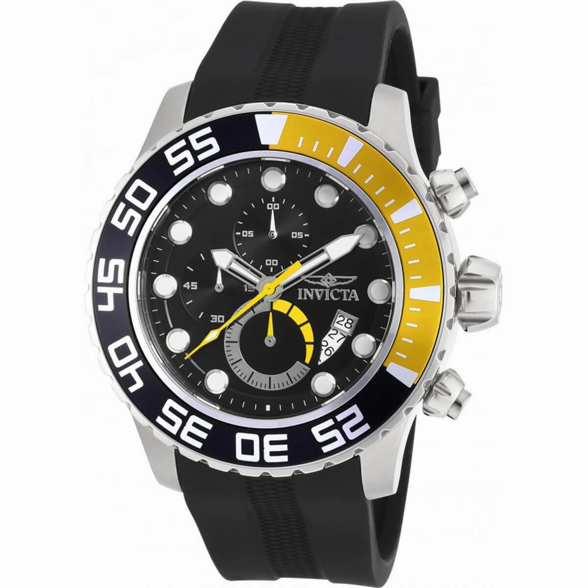 Invicta Men's Chrono Watch - Pro Diver Silver Tone Case Black Rubber Strap | 20449