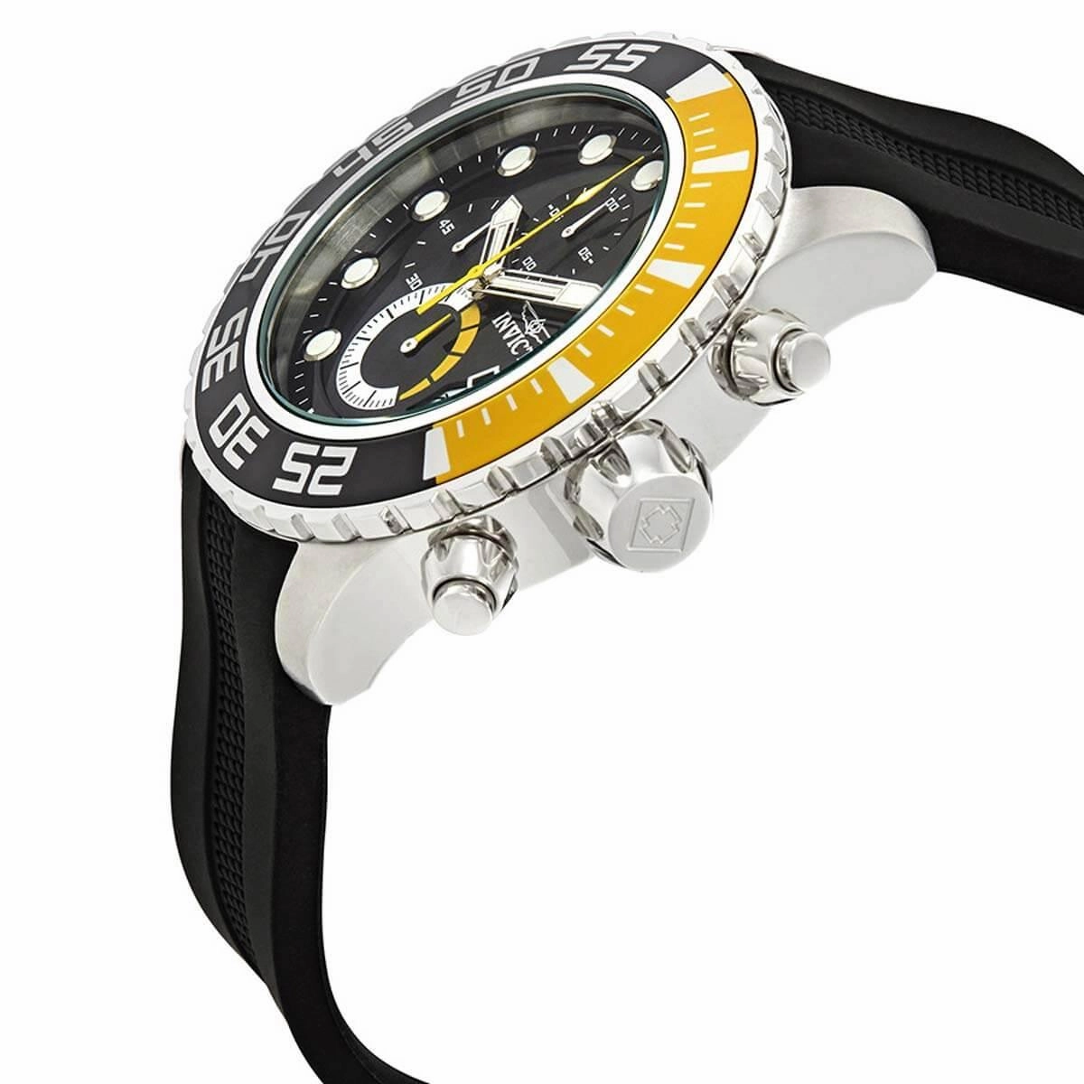 Invicta Men's Chrono Watch - Pro Diver Silver Tone Case Black Rubber Strap | 20449