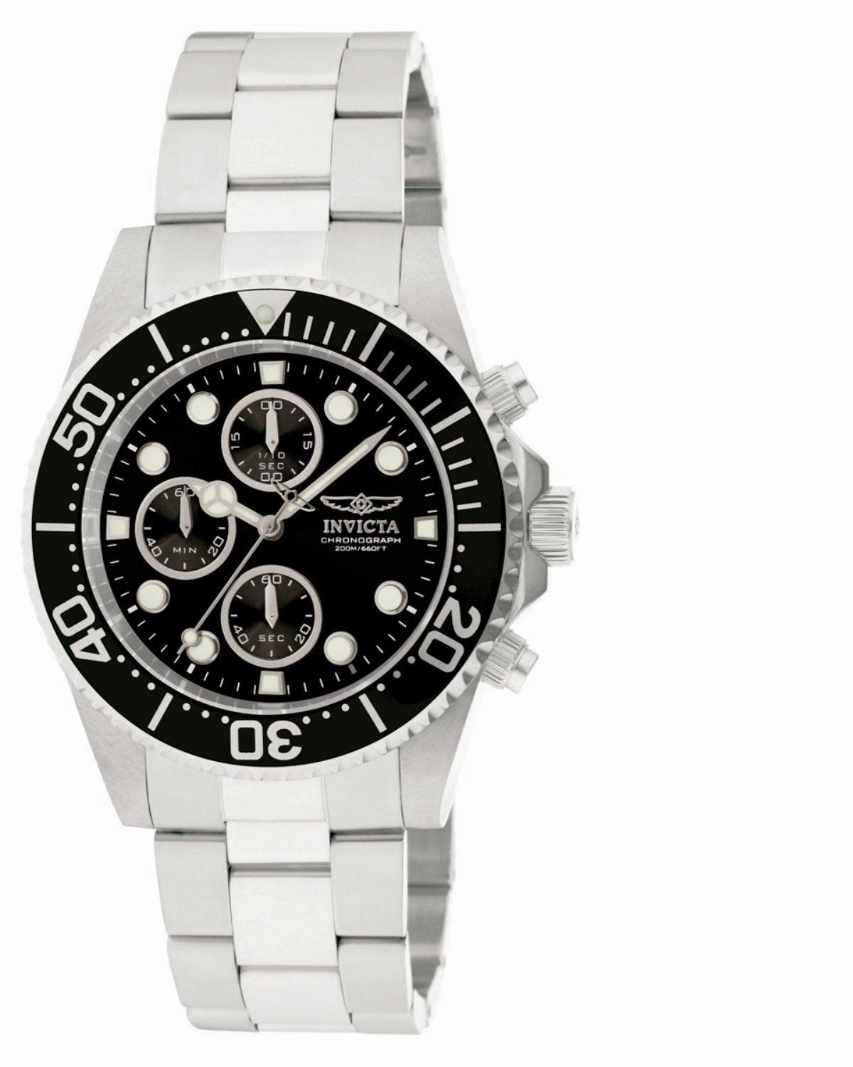 Invicta Men's Chronograph Stainless Steel Watch - Pro Diver Quartz Black Dial | 1768