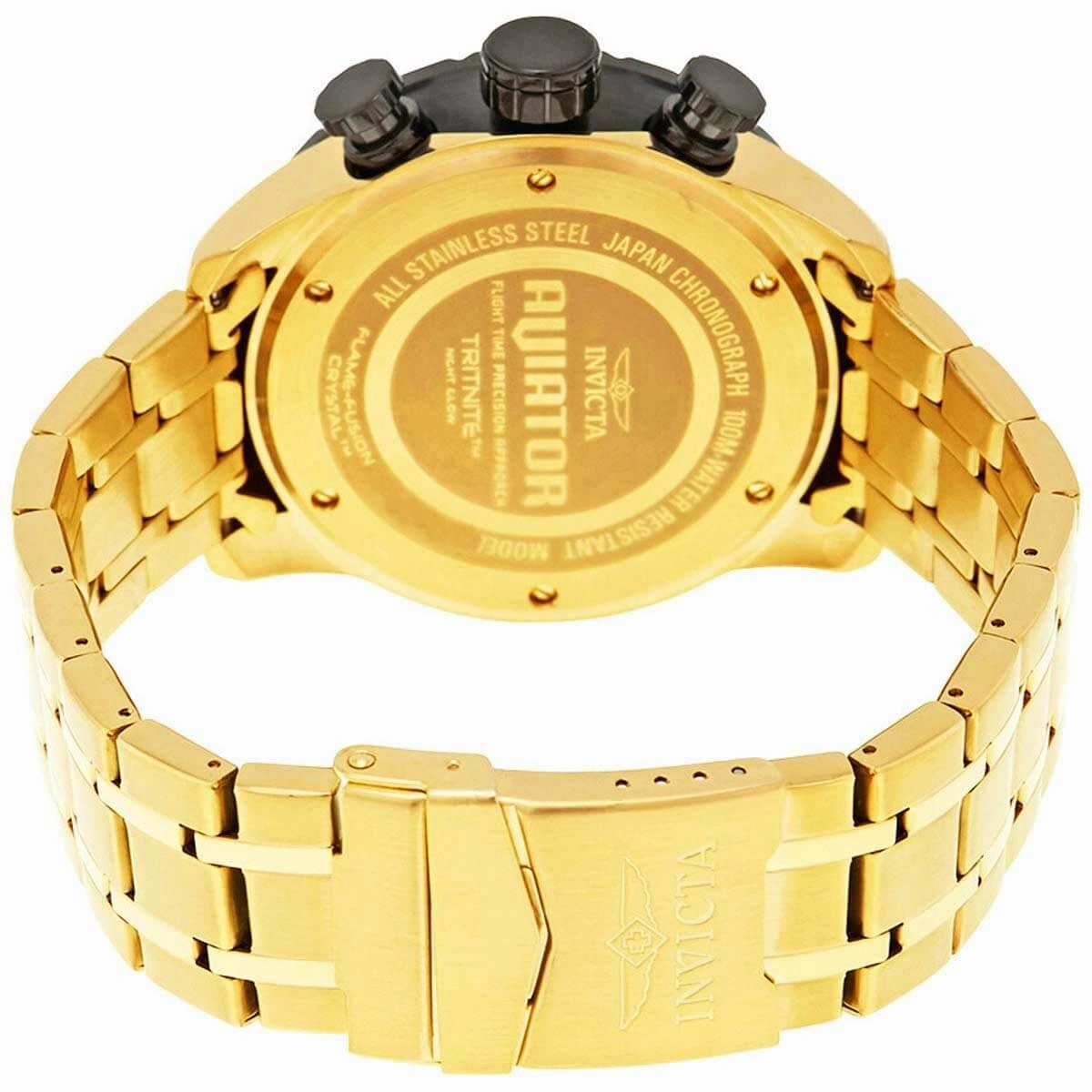 Invicta Men's Chronograph Watch - Aviator Black Dial Yellow Steel Bracelet | 17206