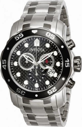 Invicta Men's Chronograph Watch - Pro Diver Black Carbon Fiber Dial Two Tone | 14339