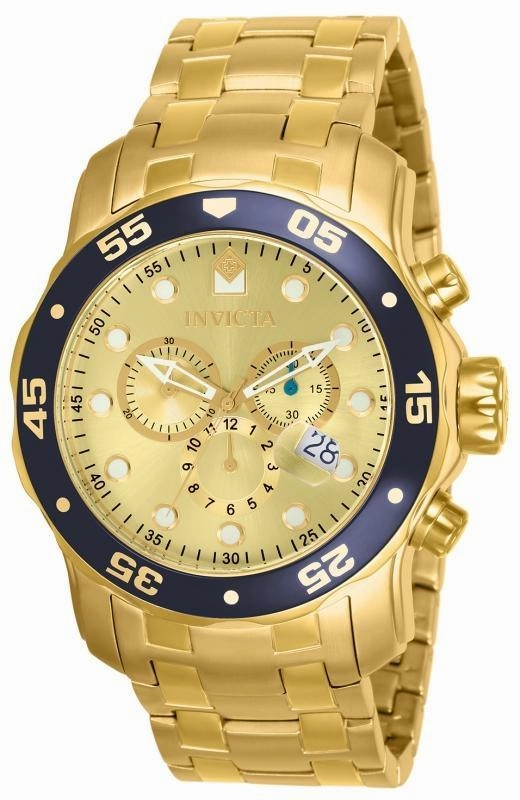 Invicta Men's Chronograph Watch - Pro Diver Gold Dial Yellow Gold Steel Dive | 80068