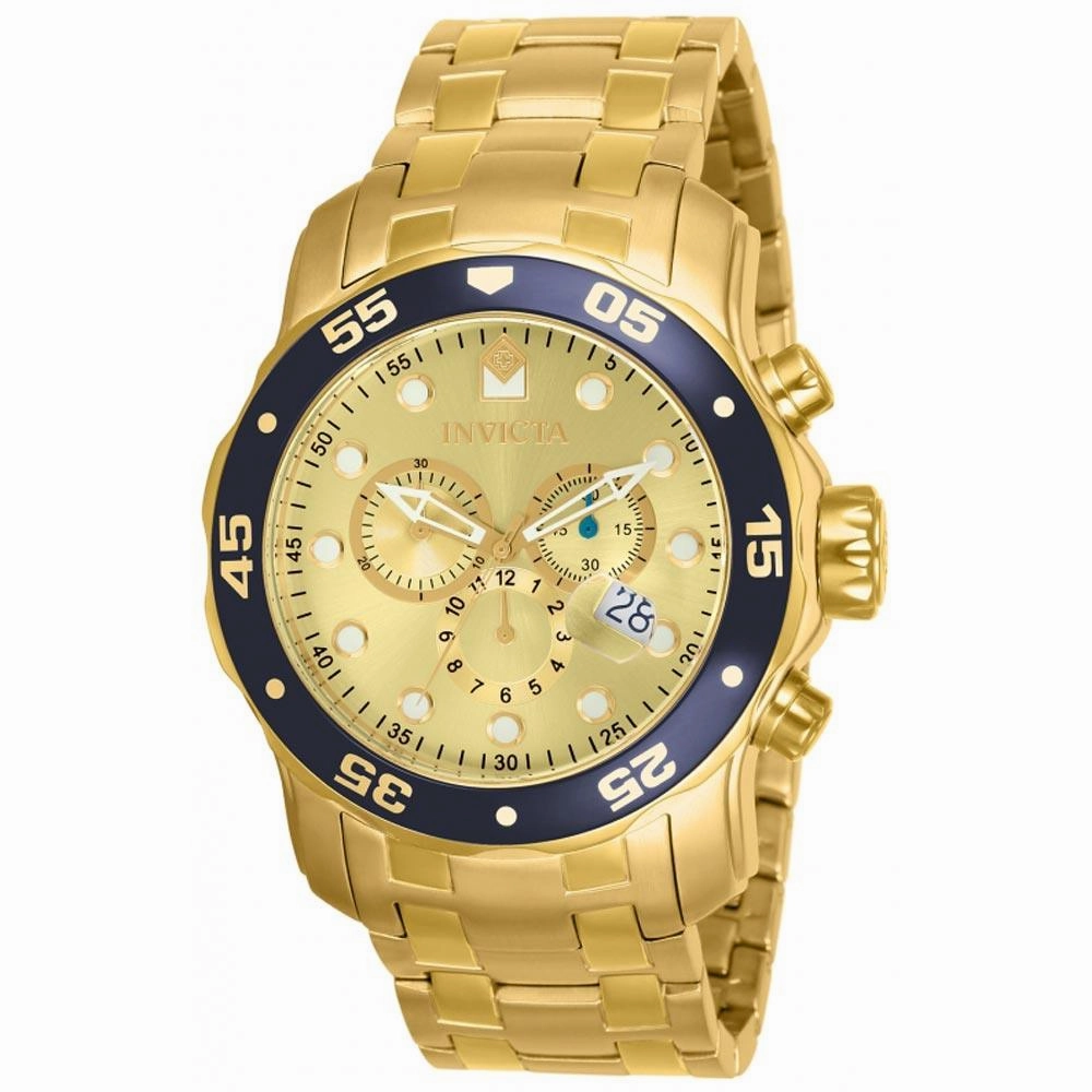 Invicta Men's Chronograph Watch - Pro Diver Gold Dial Yellow Gold Steel Dive | 80068