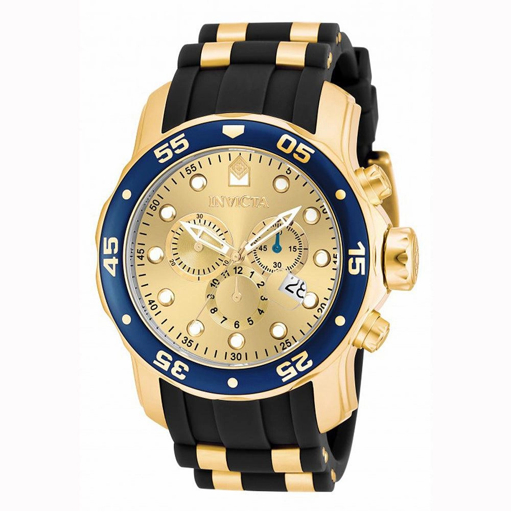 Invicta Men's Chronograph Watch - Pro Diver Steel & Polyurethane Strap Champagne Dial