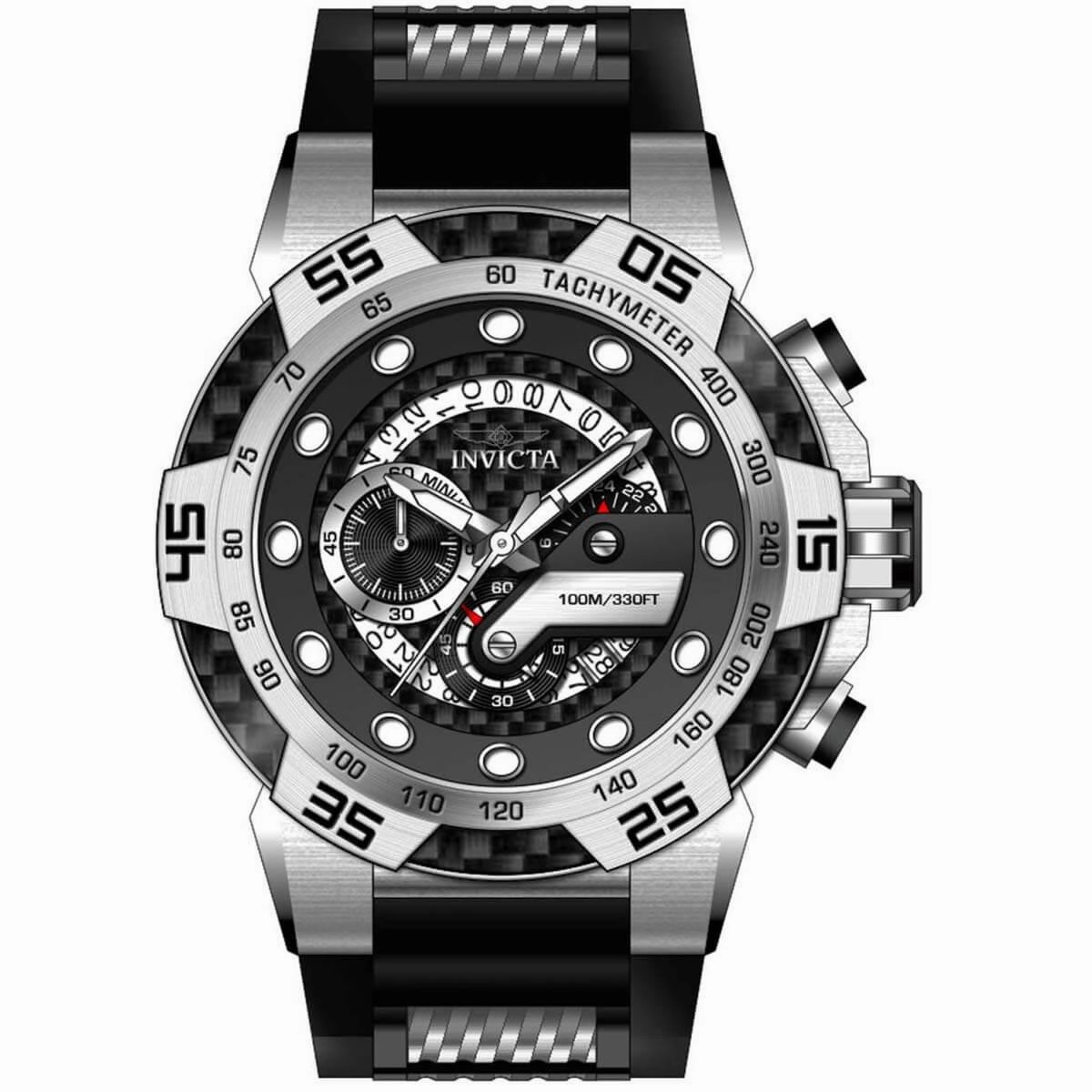 Invicta Men's Chronograph Watch - Speedway Quartz Black and Silver Dial Strap | 36597