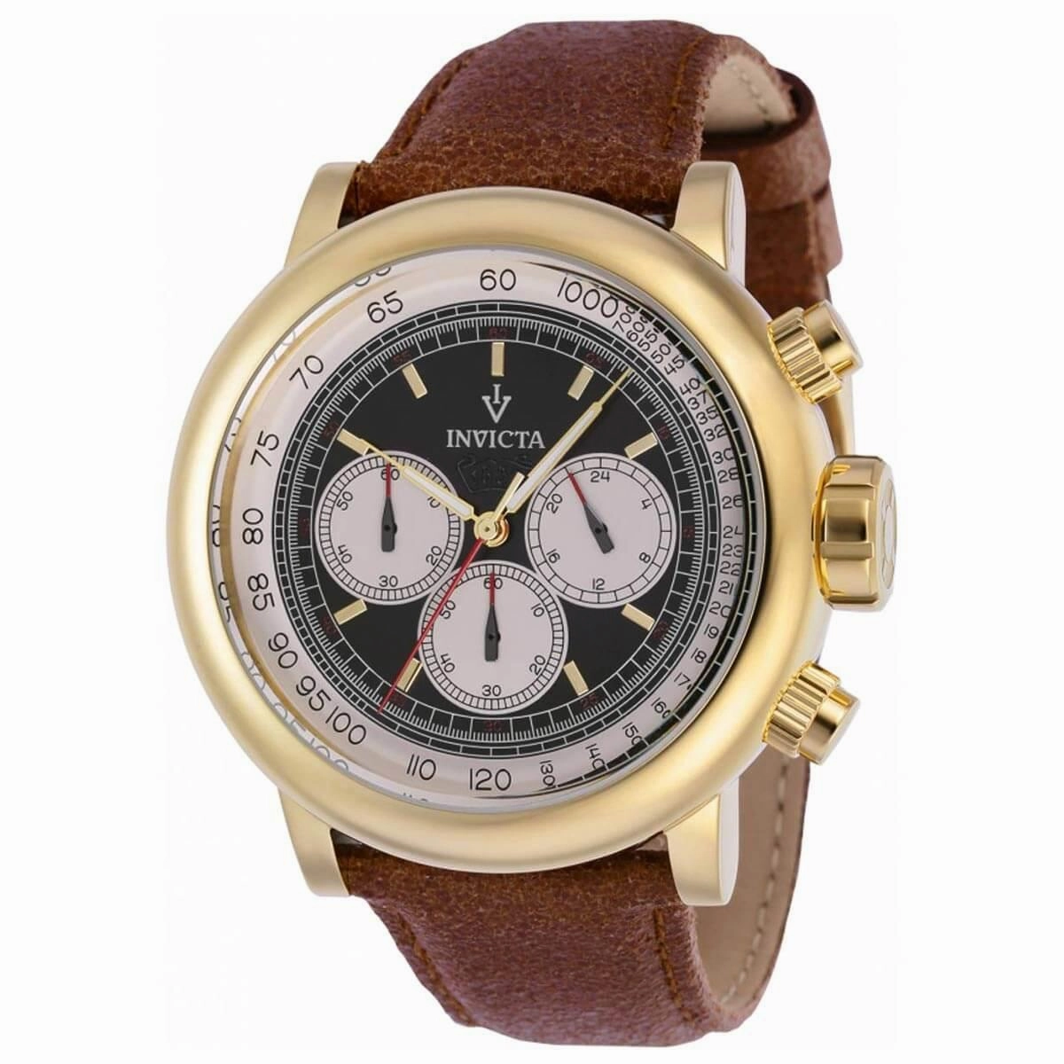 Invicta Men's Chronograph Watch - Vintage Black and Ivory Dial Brown Strap | 37323