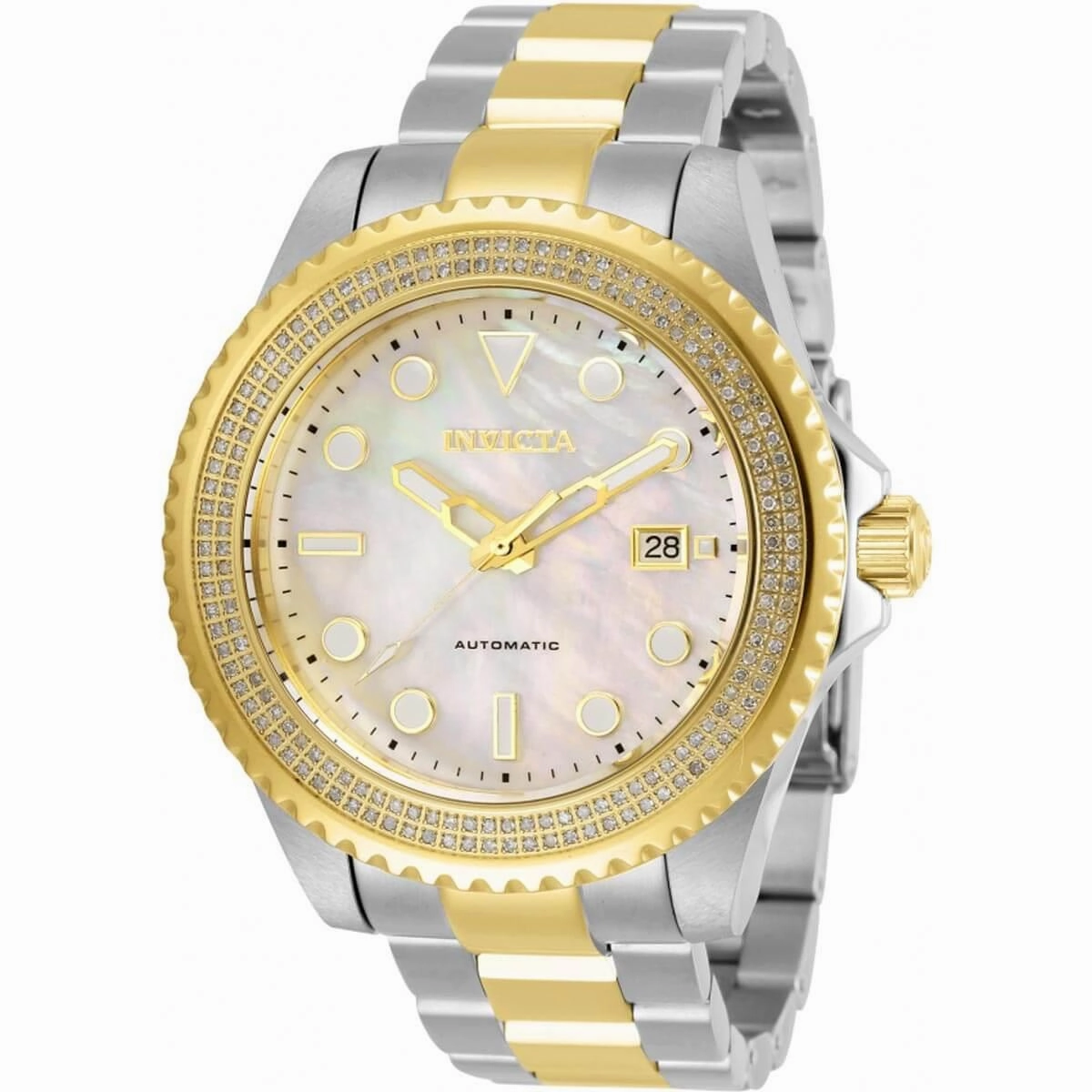 Invicta Men's Diamond Watch - Pro Diver White MOP Dial Two Tone Bracelet | 30326