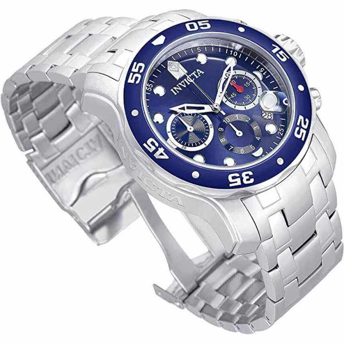 Invicta Men's Pro Diver Chronograph Watch - Quartz Blue Dial Steel Bracelet | 0070