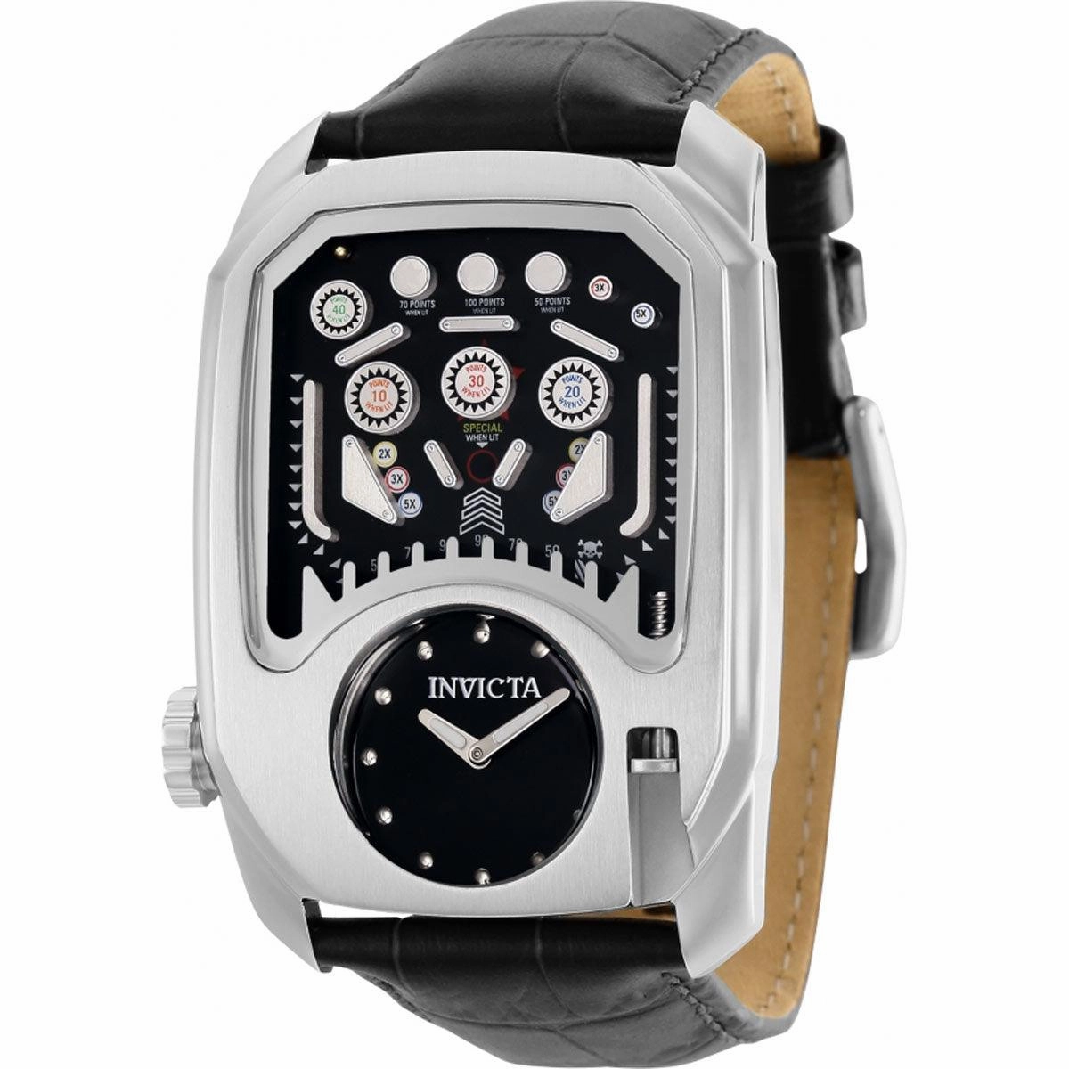 Invicta Men's Quartz Watch - Cuadro Pinball Game Black and Silver Dial Strap | 35450