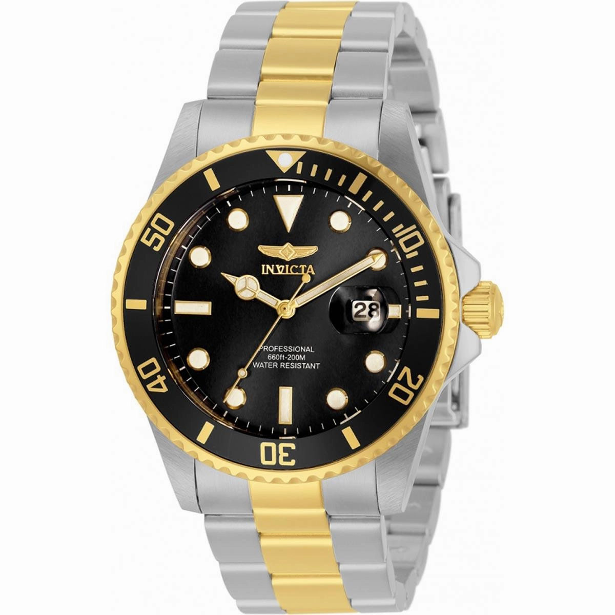 Invicta Men's Quartz Watch - Pro Diver Black Dial Two Tone Steel Bracelet | 33269