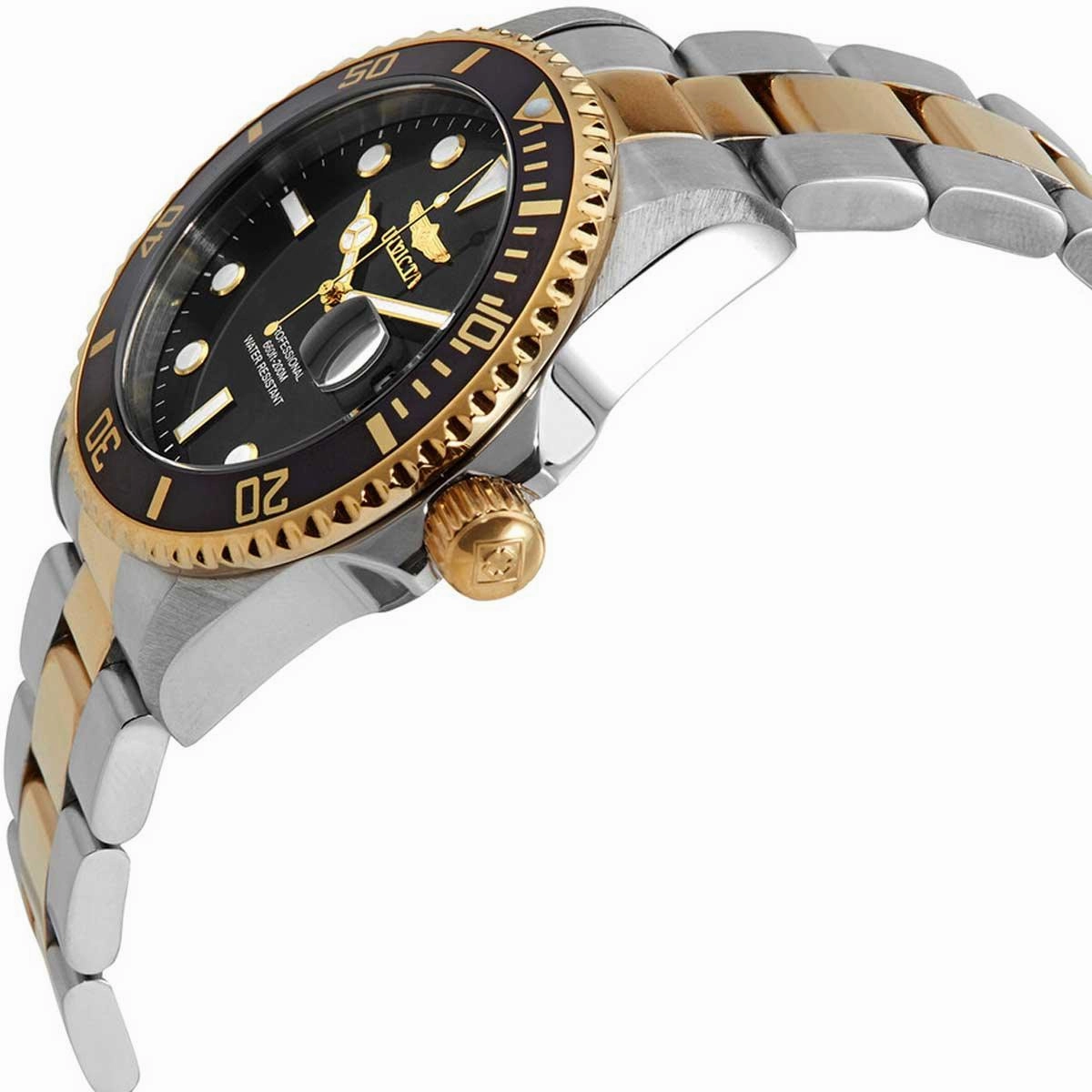 Invicta Men's Quartz Watch - Pro Diver Black Dial Two Tone Steel Bracelet | 33269