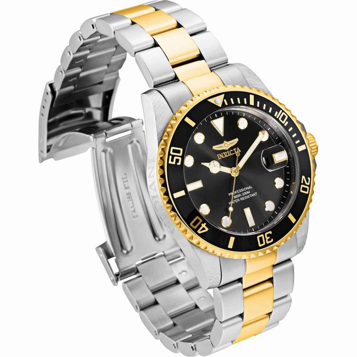 Invicta Men's Quartz Watch - Pro Diver Black Dial Two Tone Steel Bracelet | 33269
