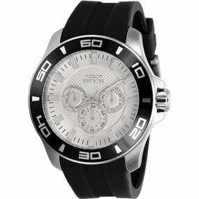 Invicta Men's Quartz Watch - Pro Diver Day-Date Silver Tone Dial Black Strap | 30950