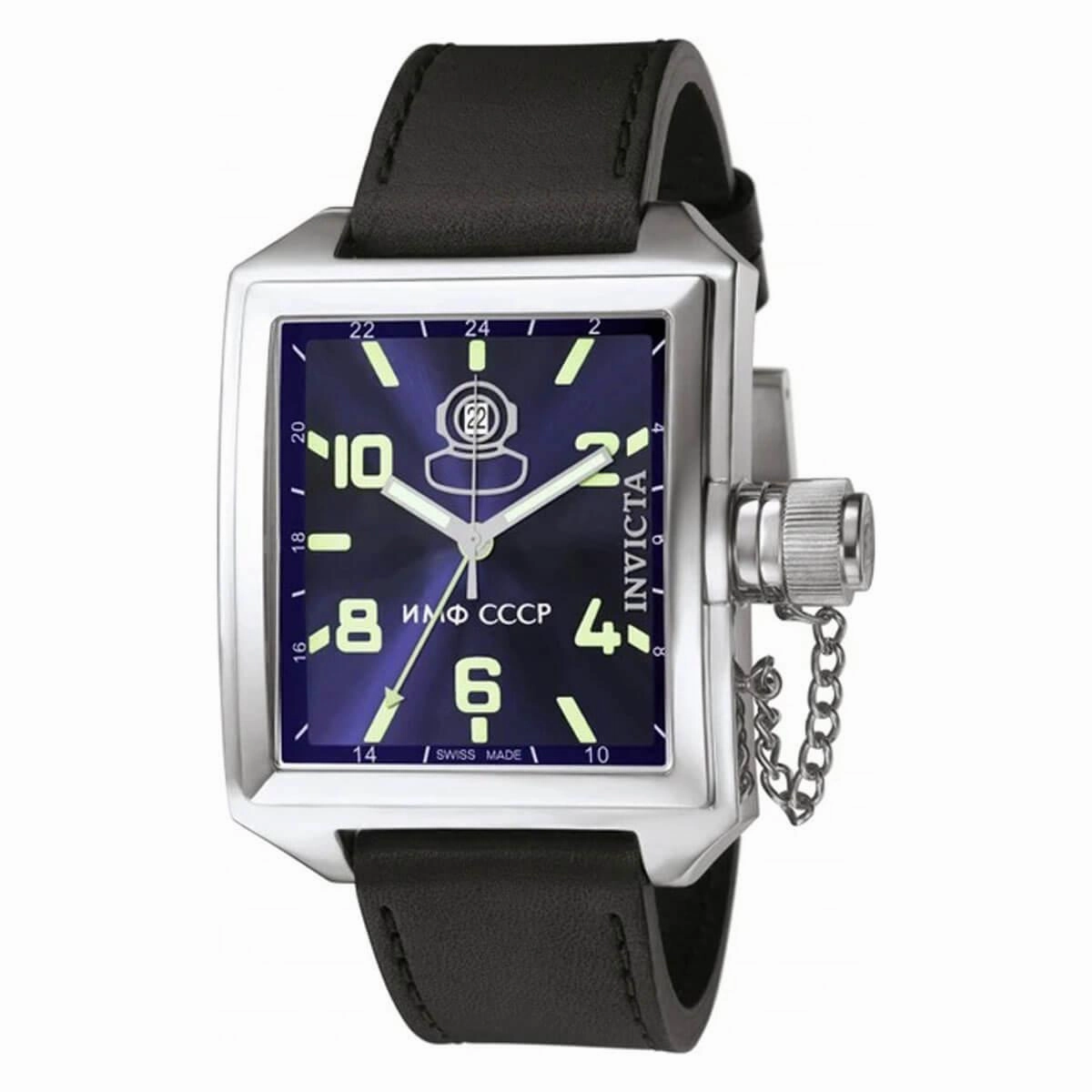 Invicta Men's Quartz Watch - Russian Diver Blue Dial Black Leather Strap | 7188
