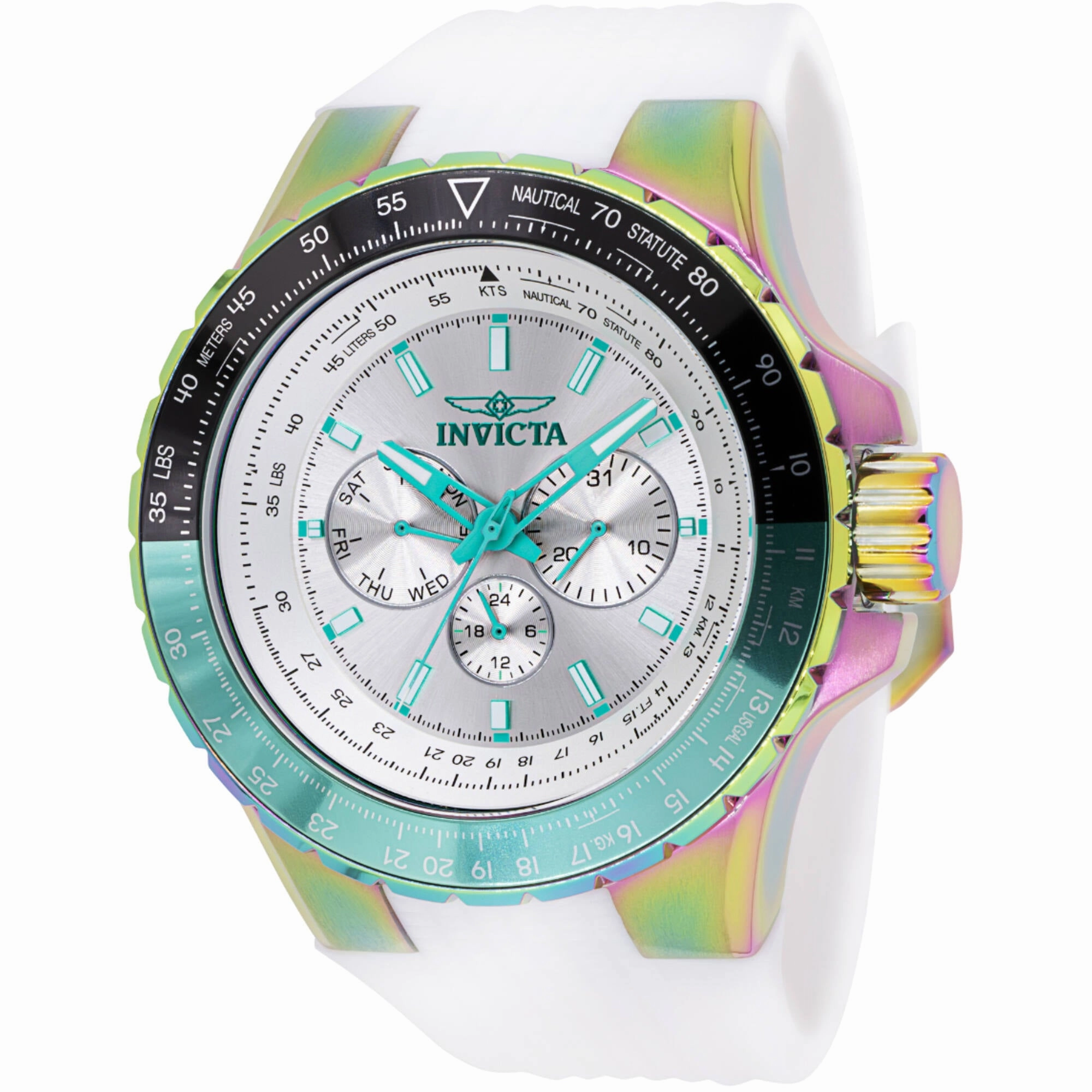 Invicta Men's Watch - Aviator Chronograph Silver Dial White Silicone Strap | 44611