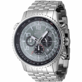 Invicta Men's Watch - Aviator Quartz Chrono Grey and Black Dial Steel Bracelet | 48225