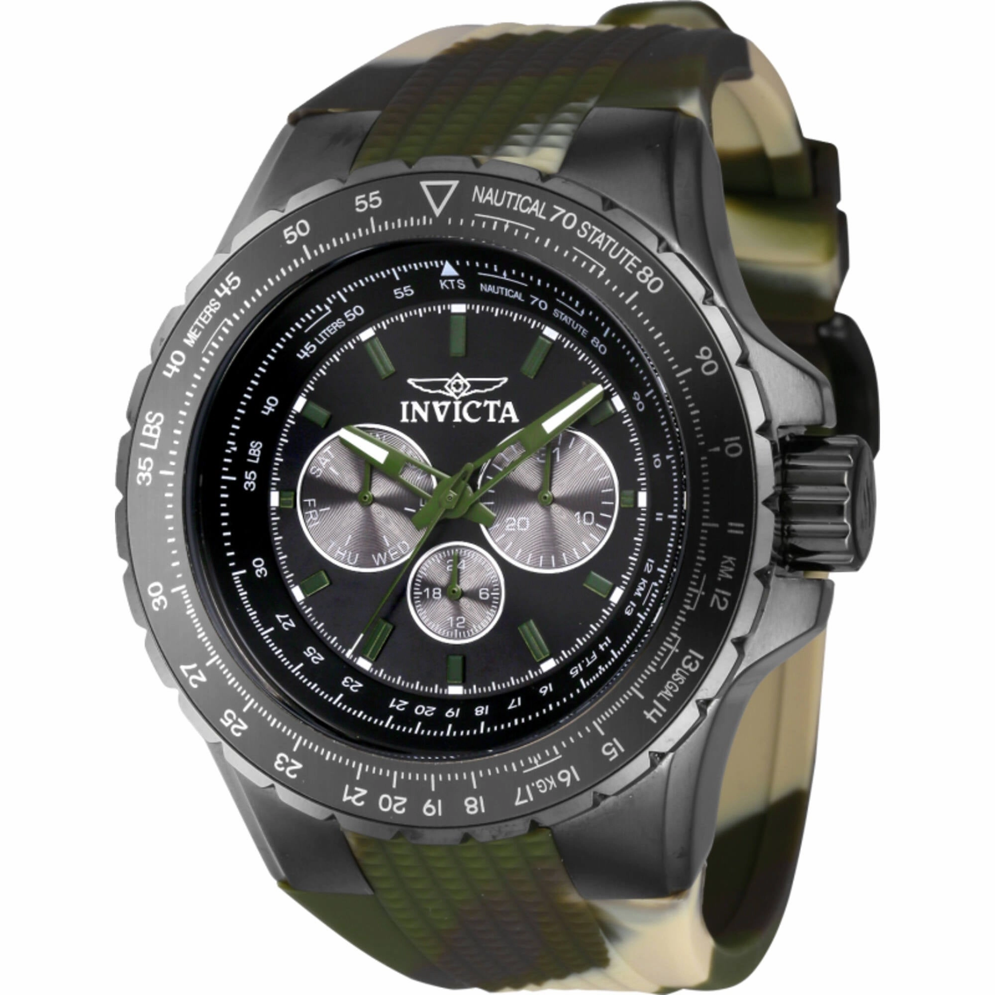Invicta Men's Watch - Aviator Quartz Chrono Gunmetal and Green Dial Strap | 39307