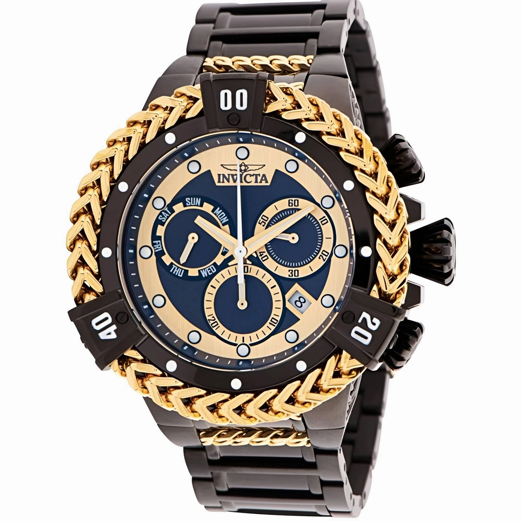 Invicta Men's Watch - Bolt Chronograph Black and Gold Tone Dial Bracelet Dive | 35569