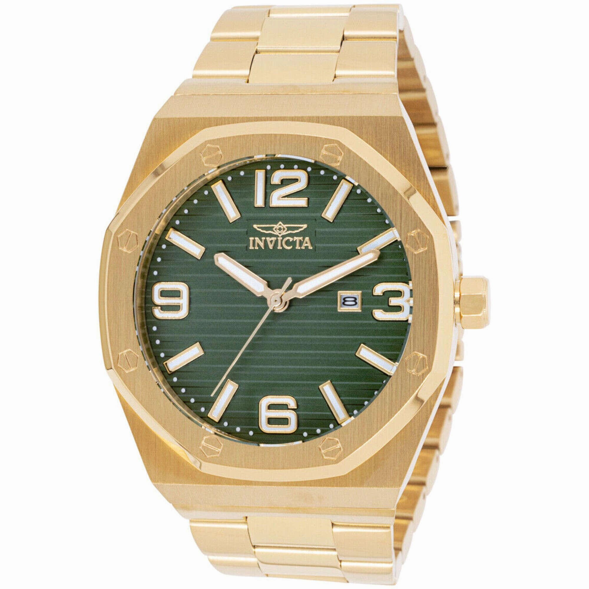 Invicta Men's Watch - Huracan Quartz Green Dial Yellow Gold Bracelet | 45784