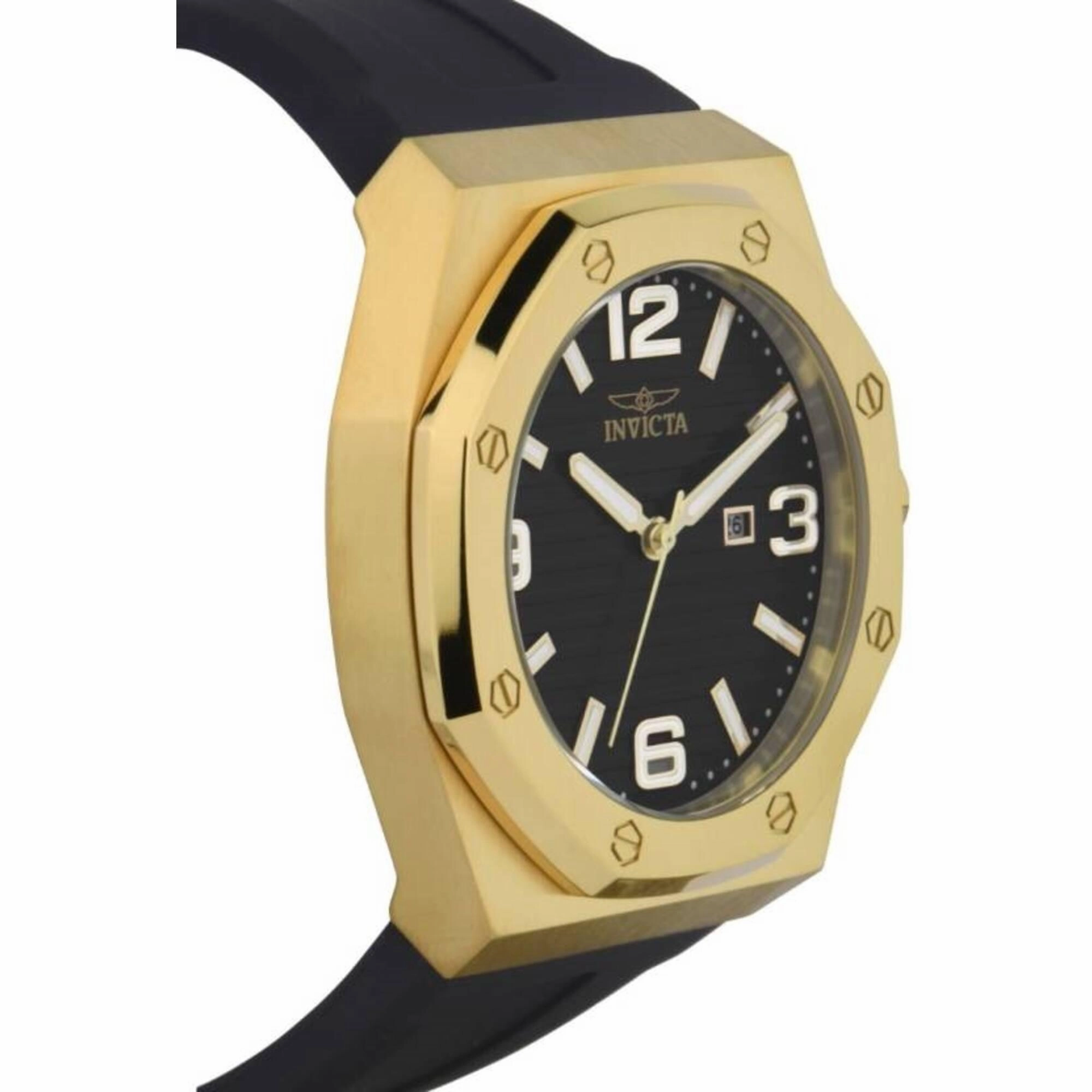 Invicta Men's Watch - Huracan Yellow Gold Case Black Dial Silicone Strap | 45776