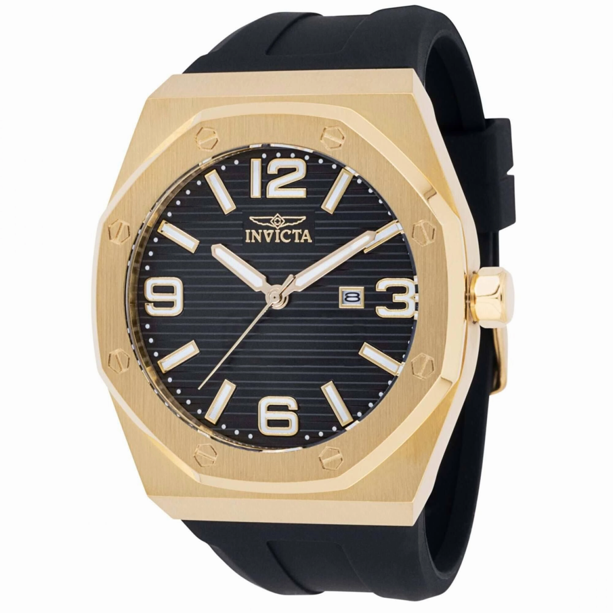 Invicta Men's Watch - Huracan Yellow Gold Case Black Dial Silicone Strap | 45776