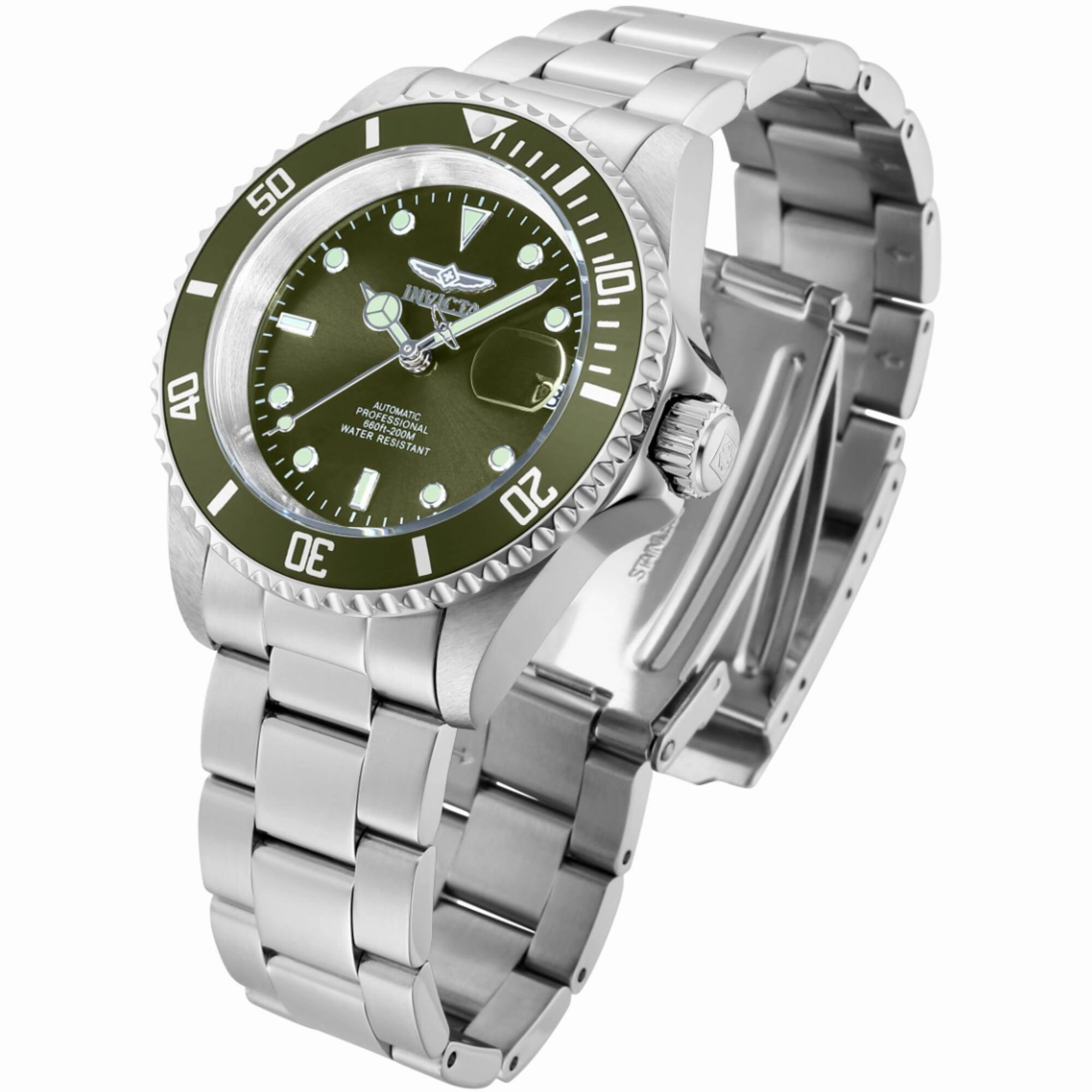 Invicta Men's Watch - Pro Diver Automatic Military Green Dial Silver Steel | 35690