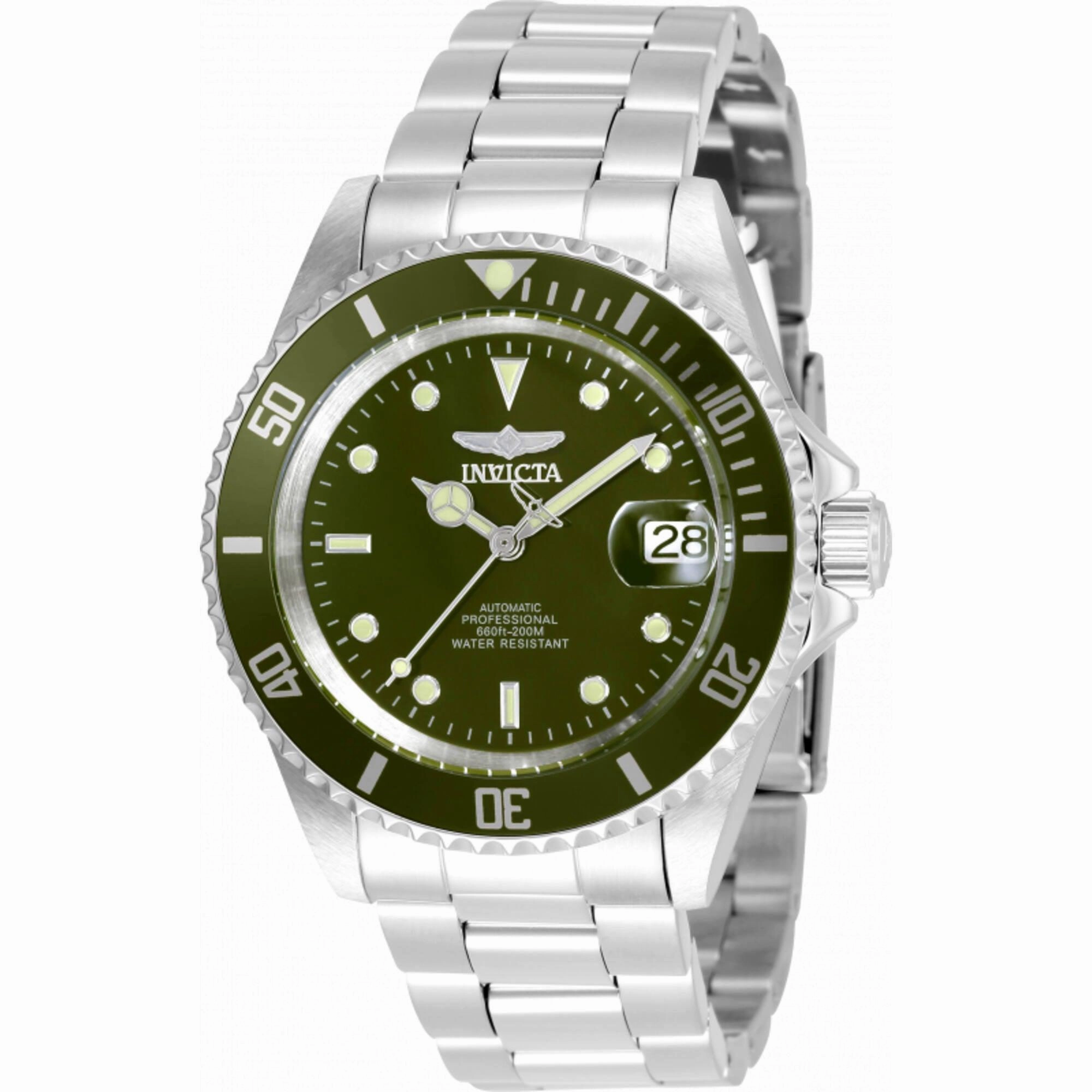 Invicta Men's Watch - Pro Diver Automatic Military Green Dial Silver Steel | 35690