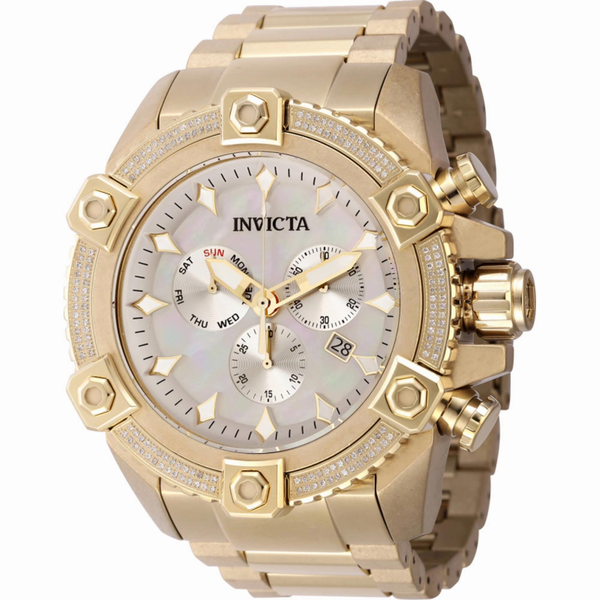 Invicta Men's Watch - Pro Diver Chrono White Mop Dial Yellow Gold Bracelet | 45766