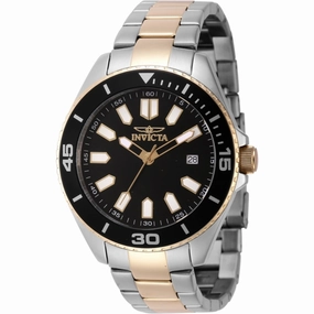 Invicta Men's Watch - Pro Diver Quartz Black Brass Dial Two Tone Bracelet | 46319