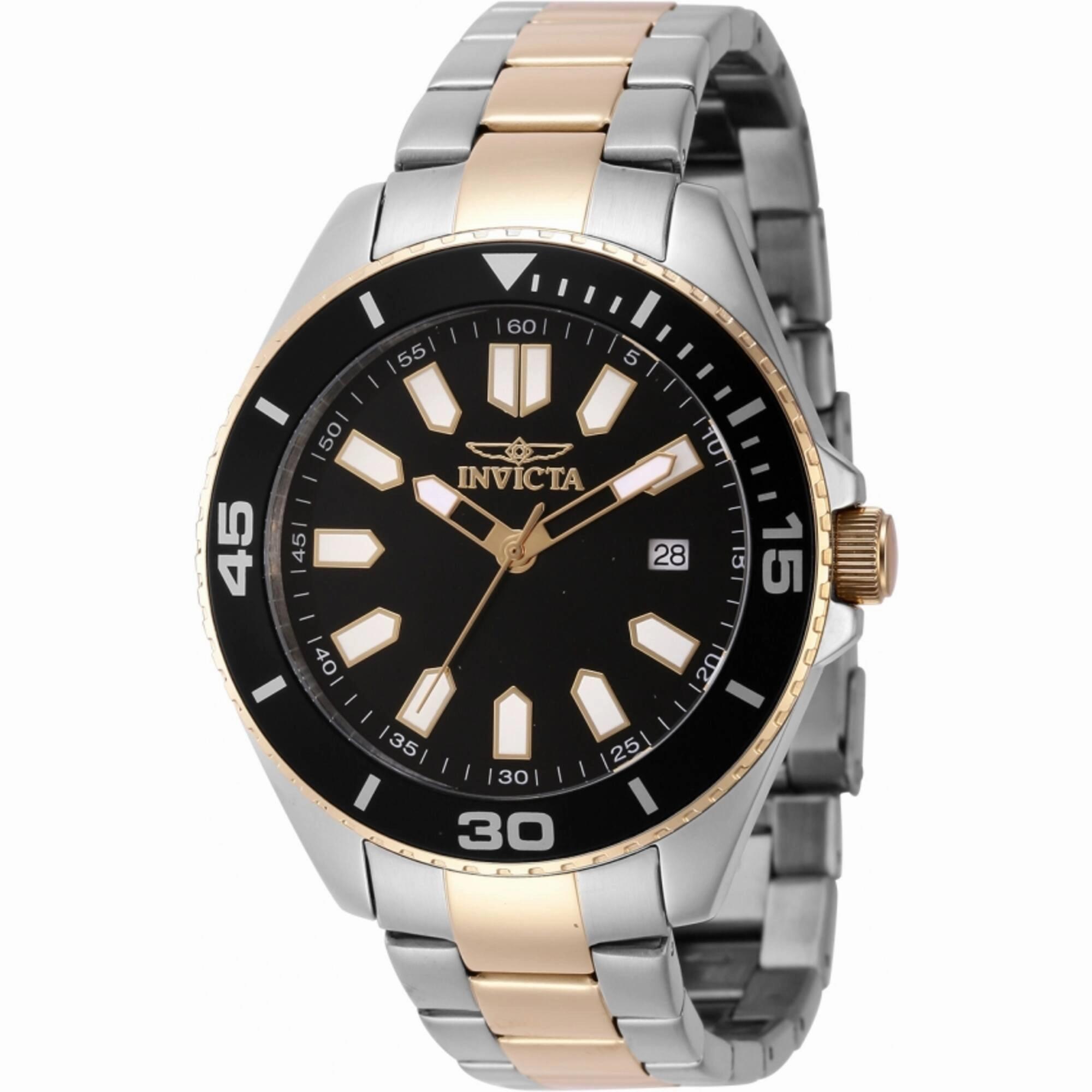 Invicta Men's Watch - Pro Diver Quartz Black Brass Dial Two Tone Bracelet | 46319