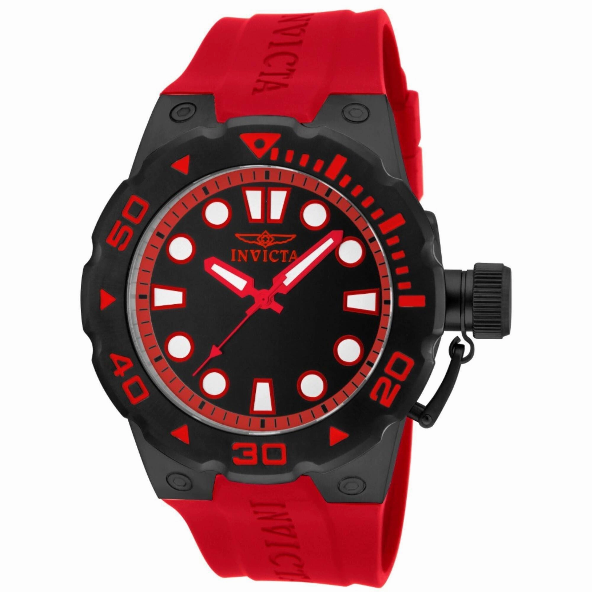 Invicta Men's Watch - Pro Diver Quartz Black Dial Red Silicone Rubber Strap | 16139