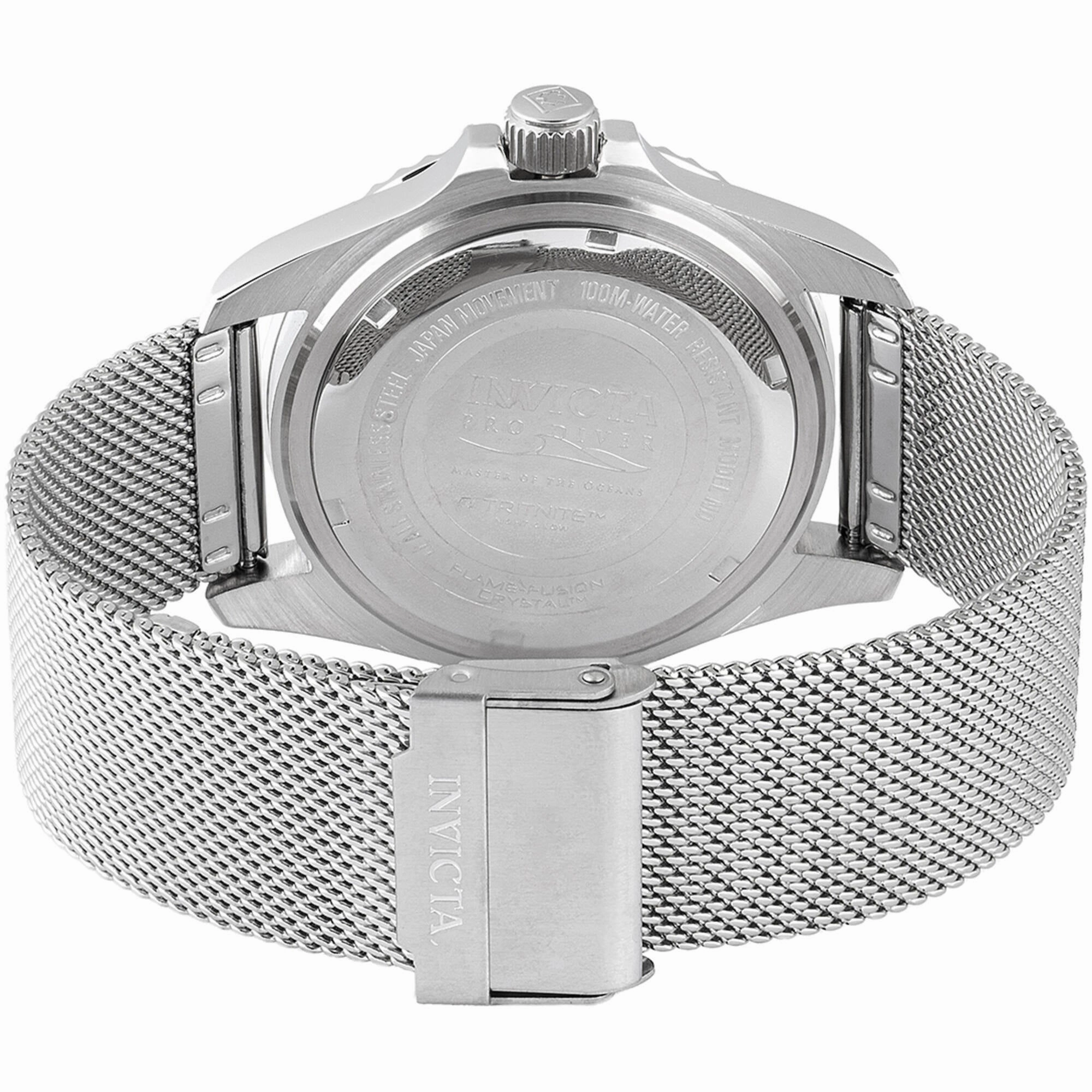 Invicta Men's Watch - Pro Diver Quartz Black Dial Silver Mesh Bracelet Date | 47176