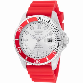 Invicta Men's Watch - Pro Diver Quartz Silver Tone Dial Red Silicone Strap | 47167