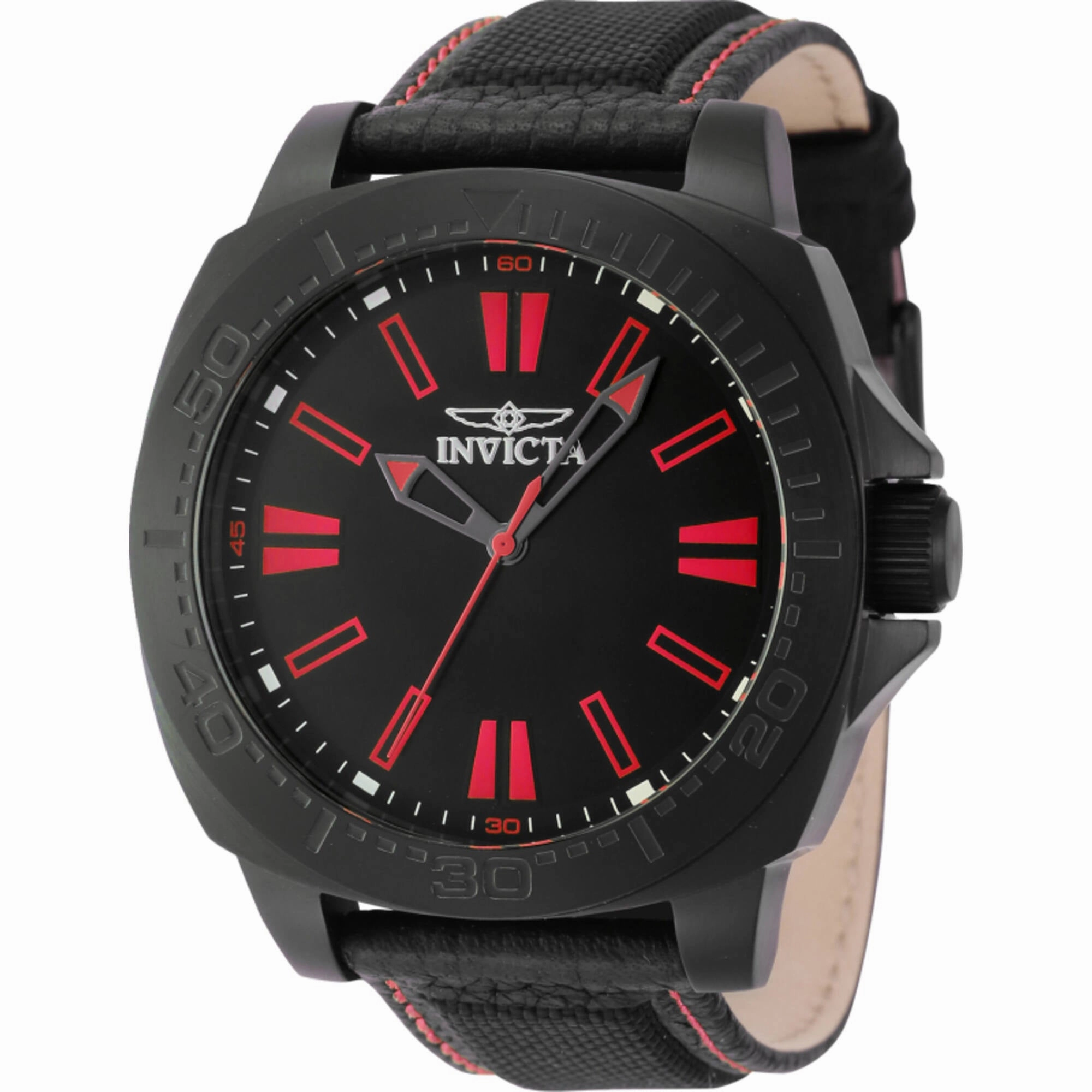Invicta Men's Watch - Speedway Quartz Black Brass Dial Nylon and Leather Strap | 46309