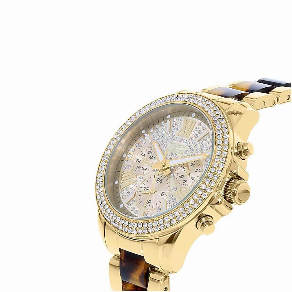 Invicta Women's Chrono Watch - Angel Two Tone Yellow Gold and Brown Bracelet | 20509
