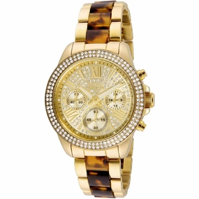 Invicta Women's Chrono Watch - Angel Two Tone Yellow Gold and Brown Bracelet | 20509