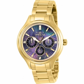 Invicta Women's Quartz Watch - Angel Black MOP Dial Yellow Gold Bracelet | 28735