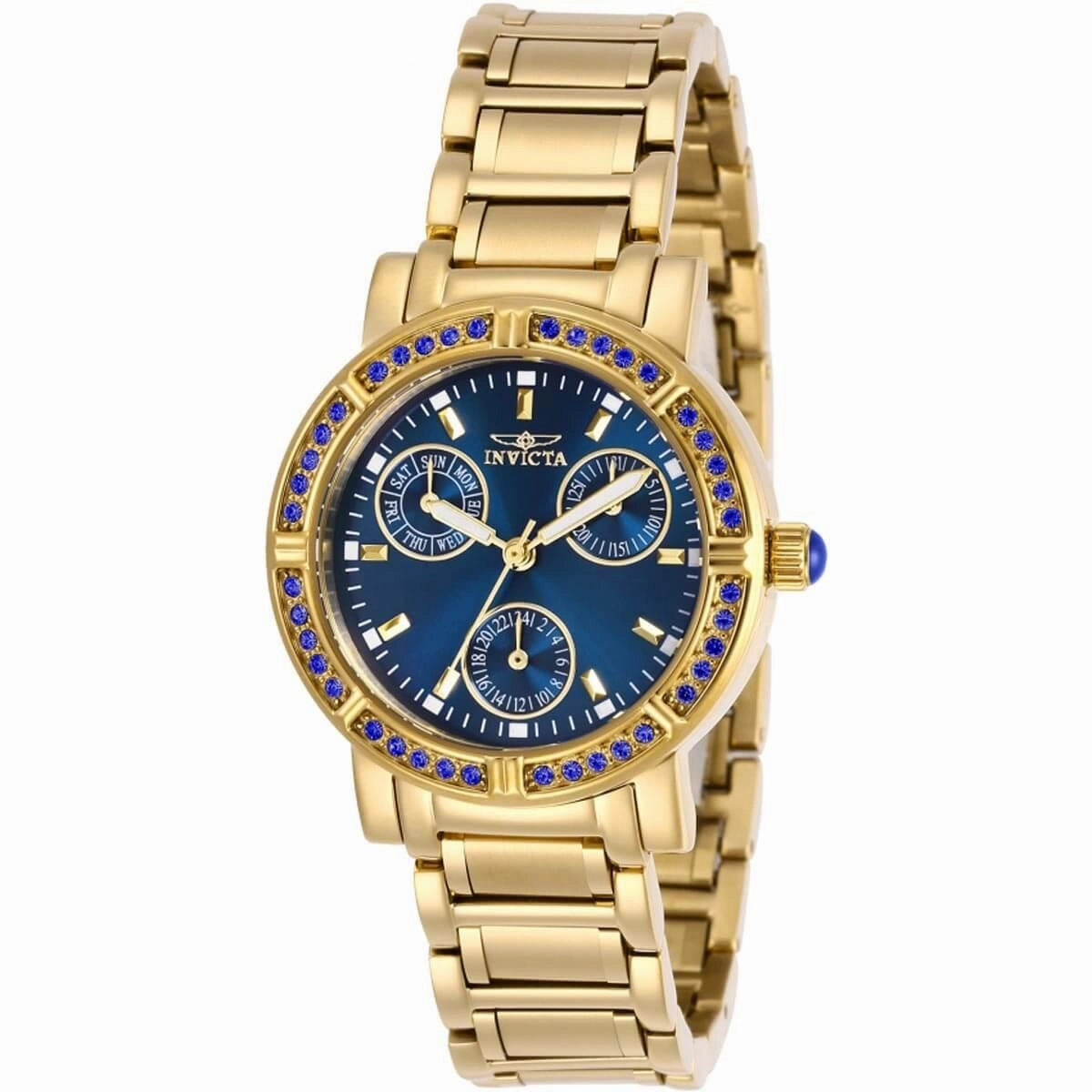 Invicta Women's Quartz Watch - Angel Blue Dial Yellow Gold Bracelet | 29116