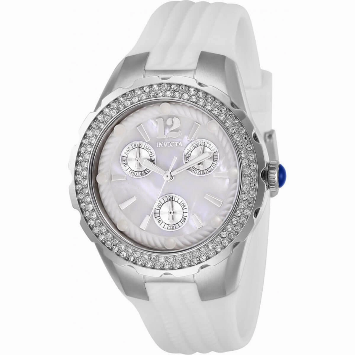 Invicta Women's Quartz Watch - Angel Silver Tone Case Oyster White Dial Strap | 29084