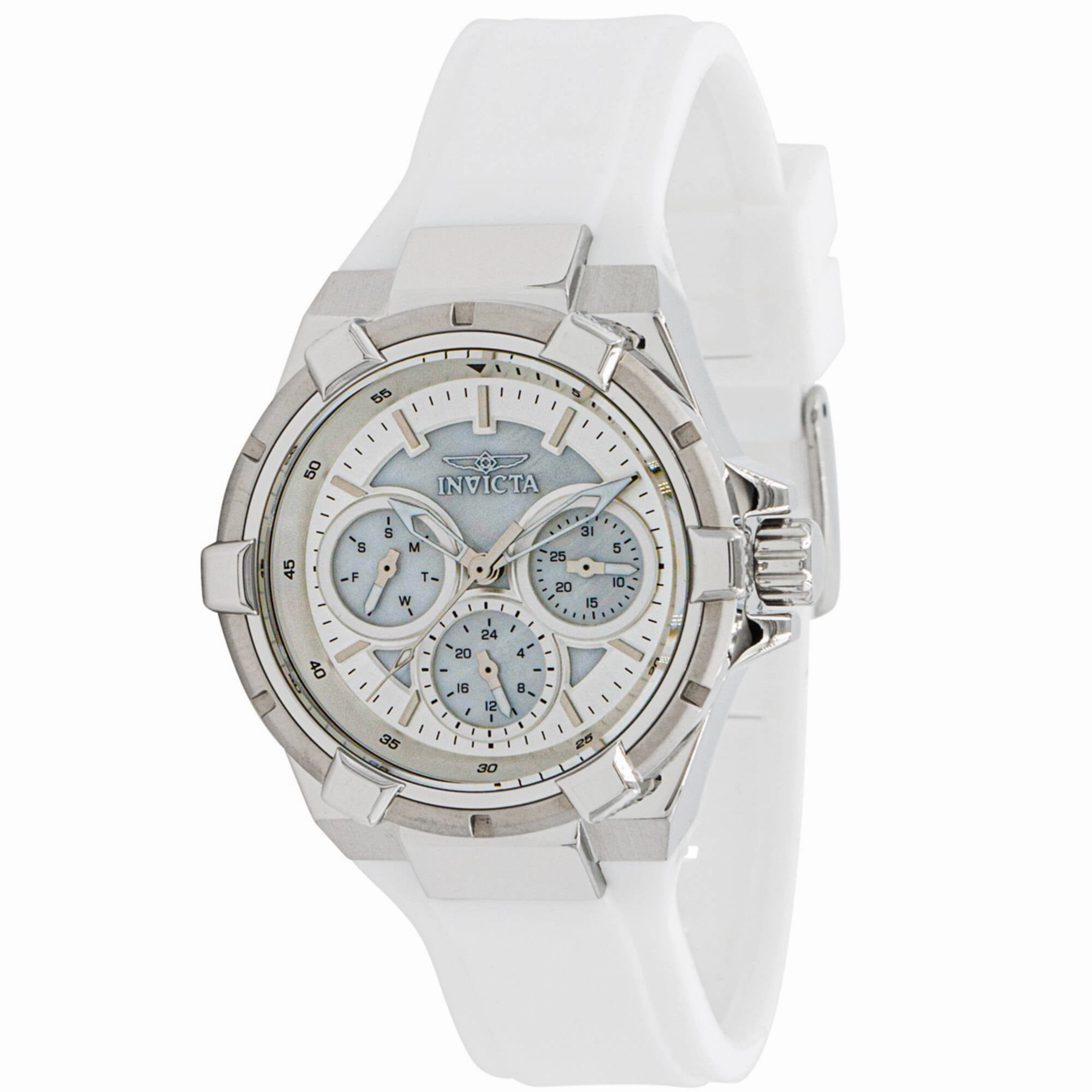 Invicta Women's Watch - Aviator Chronograph Silver Tone and White Dial Strap | 37297
