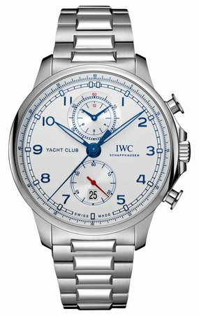 IWC Portugieser Yacht Club Automatic Flyback Chronograph Stainless Steel Silver-Tone Dial Date Mens Watch IW390702