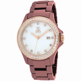 Jivago Women's Watch - Ceramic Quartz Maroon Mother Of Pearl Dial Bracelet | JV9415