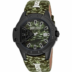 Just Cavalli Women's Watch - Scudo Quartz Green Dial Leather Strap | JC1G260L0055