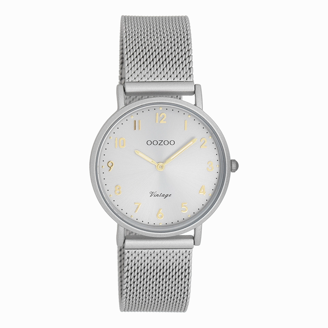 Light grey OOZOO watch with metal mesh bracelet - C20381