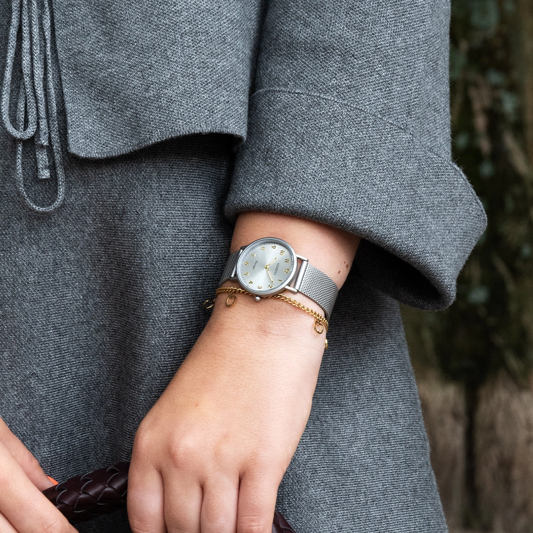 Light grey OOZOO watch with metal mesh bracelet - C20381