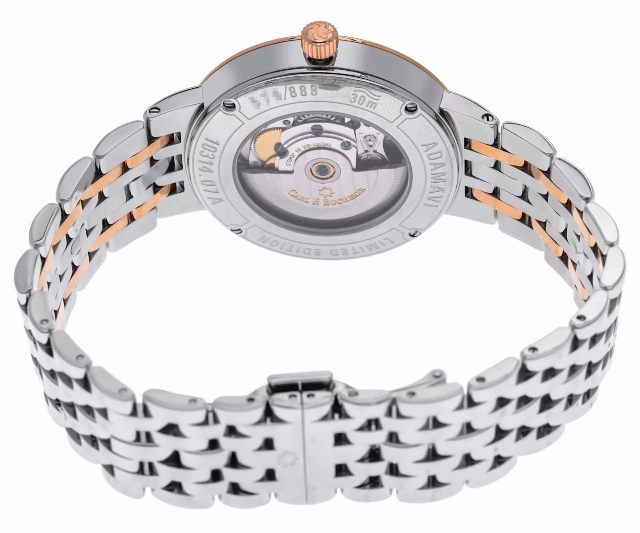 Limited Edition Carl F. Bucherer Adamavi Automatic Stainless Steel and 18k Rose Gold Silver Dial Date Mens Watch 00.10314.07.15.98