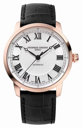 Limited Edition Frederique Constant Classics Premiere Automatic Rose Gold Plated Steel Silver Dial Black Leather Strap Mens Watch FC-301SWR3B4